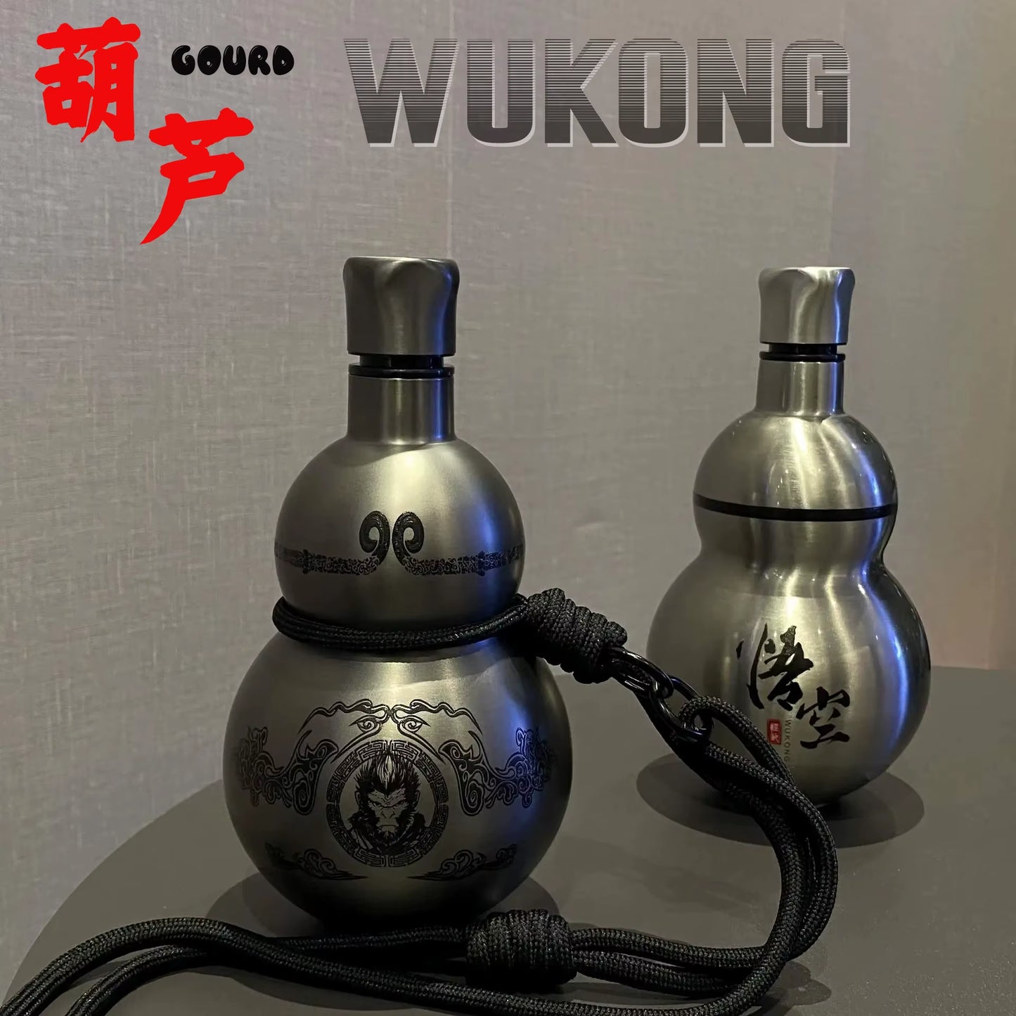 Wukong Theme Gourd Style 500Ml Water Bottle Thermal Insulation Cup Black Game Hobby Cosplay Portable Lanyard Outdoor Boy Gift
