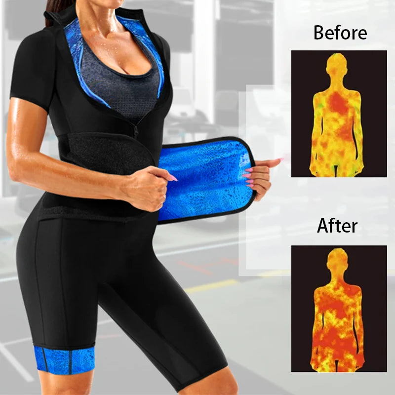 Sauna Suit for Women Slimming Jumpsuit Full Body Heat Trapping Shirt Sweat Top with Adjust Waist and Breathable Armpit&Crotch