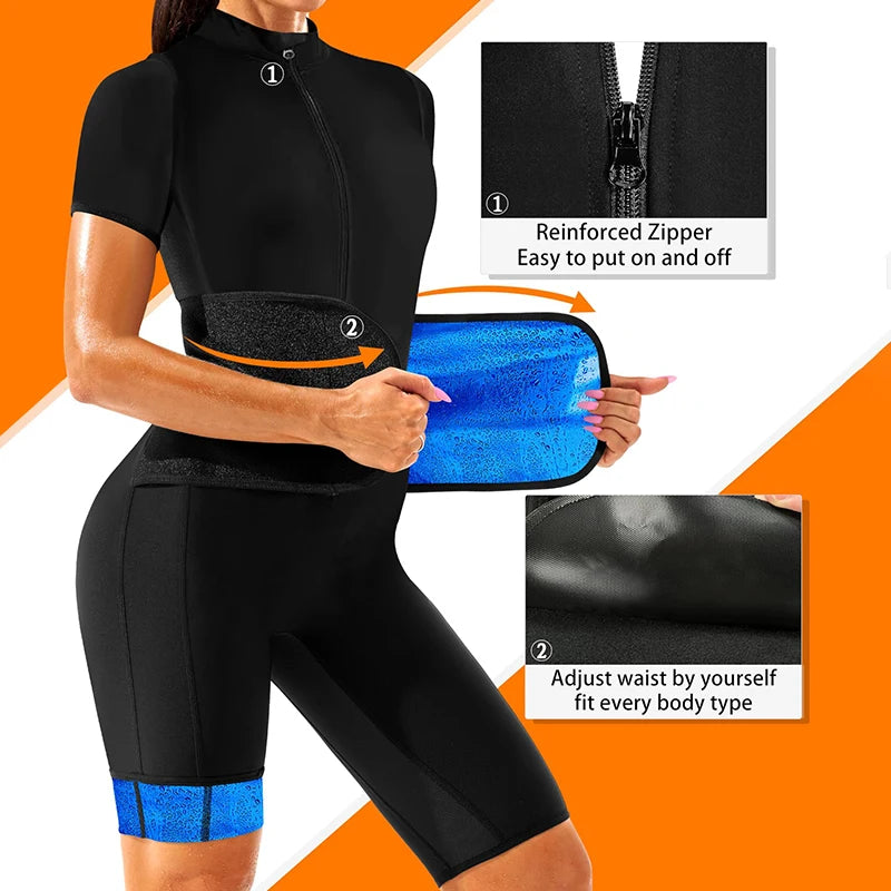Sauna Suit for Women Slimming Jumpsuit Full Body Heat Trapping Shirt Sweat Top with Adjust Waist and Breathable Armpit&Crotch