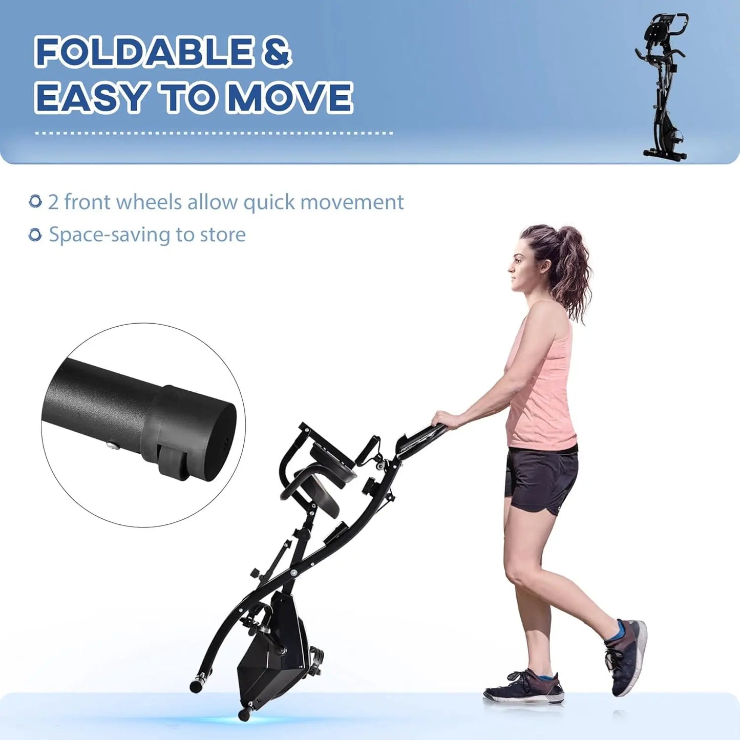 Folding Exercise Bike, 3-In-1 Recumbent Exercise Bike, Upright Workout Bike with Pulse Sensor, Arm Resistance Bands, Adjustable