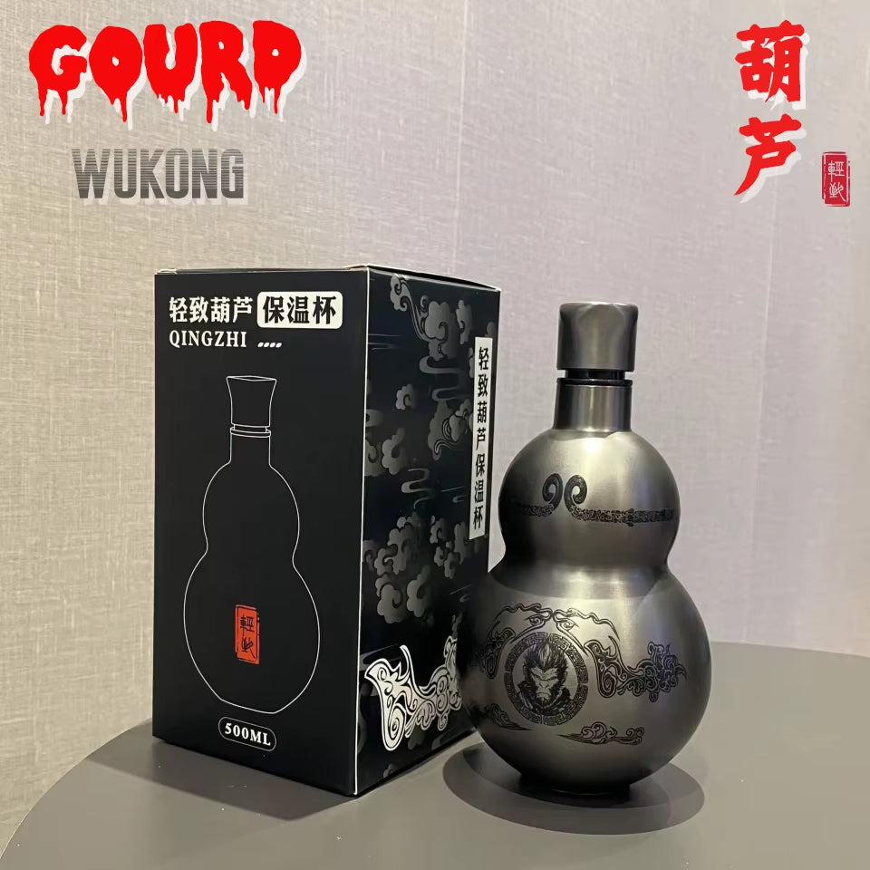 Wukong Theme Gourd Style 500Ml Water Bottle Thermal Insulation Cup Black Game Hobby Cosplay Portable Lanyard Outdoor Boy Gift