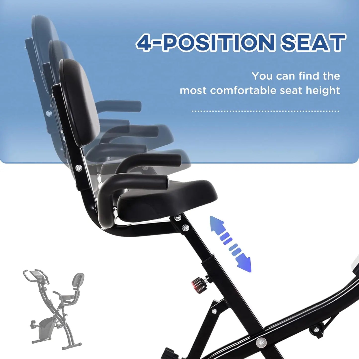 Folding Exercise Bike, 3-In-1 Recumbent Exercise Bike, Upright Workout Bike with Pulse Sensor, Arm Resistance Bands, Adjustable