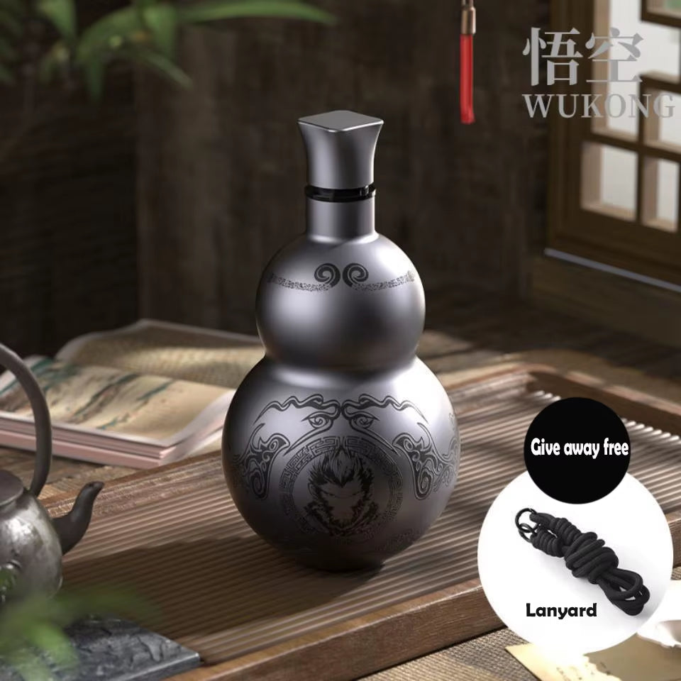 Wukong Theme Gourd Style 500Ml Water Bottle Thermal Insulation Cup Black Game Hobby Cosplay Portable Lanyard Outdoor Boy Gift