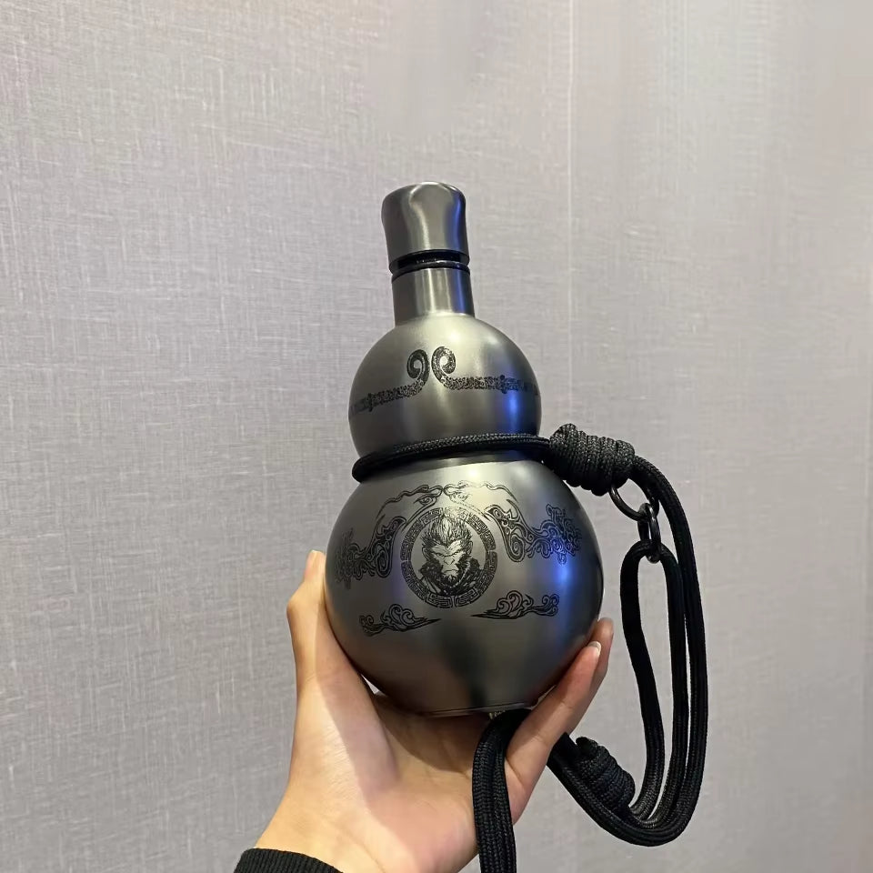 Wukong Theme Gourd Style 500Ml Water Bottle Thermal Insulation Cup Black Game Hobby Cosplay Portable Lanyard Outdoor Boy Gift