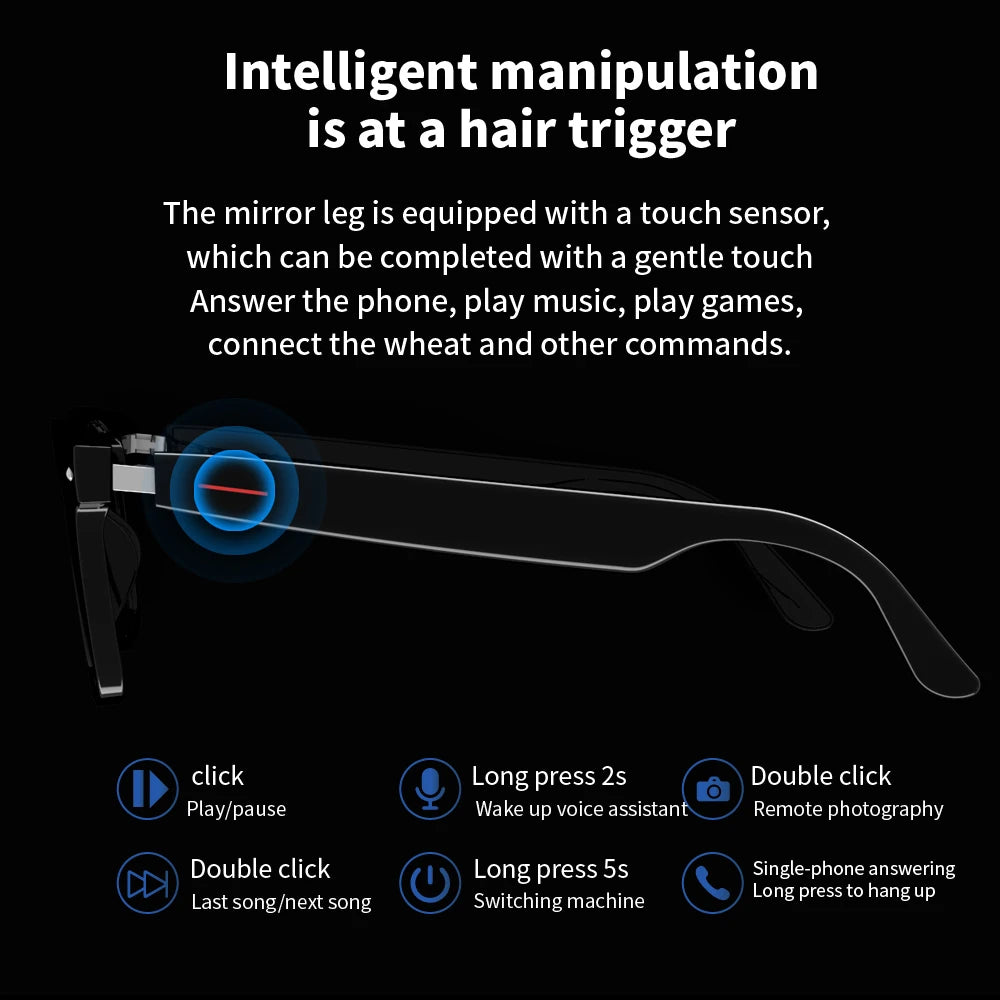 E13 AI Translation Smart Eye Glasses TWS Earbuds Touch Control Bone Conduction Headphones HIFI Smart Sunglasses Audio Glasses