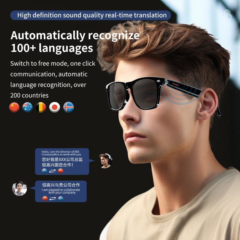 E13 AI Translation Smart Eye Glasses TWS Earbuds Touch Control Bone Conduction Headphones HIFI Smart Sunglasses Audio Glasses