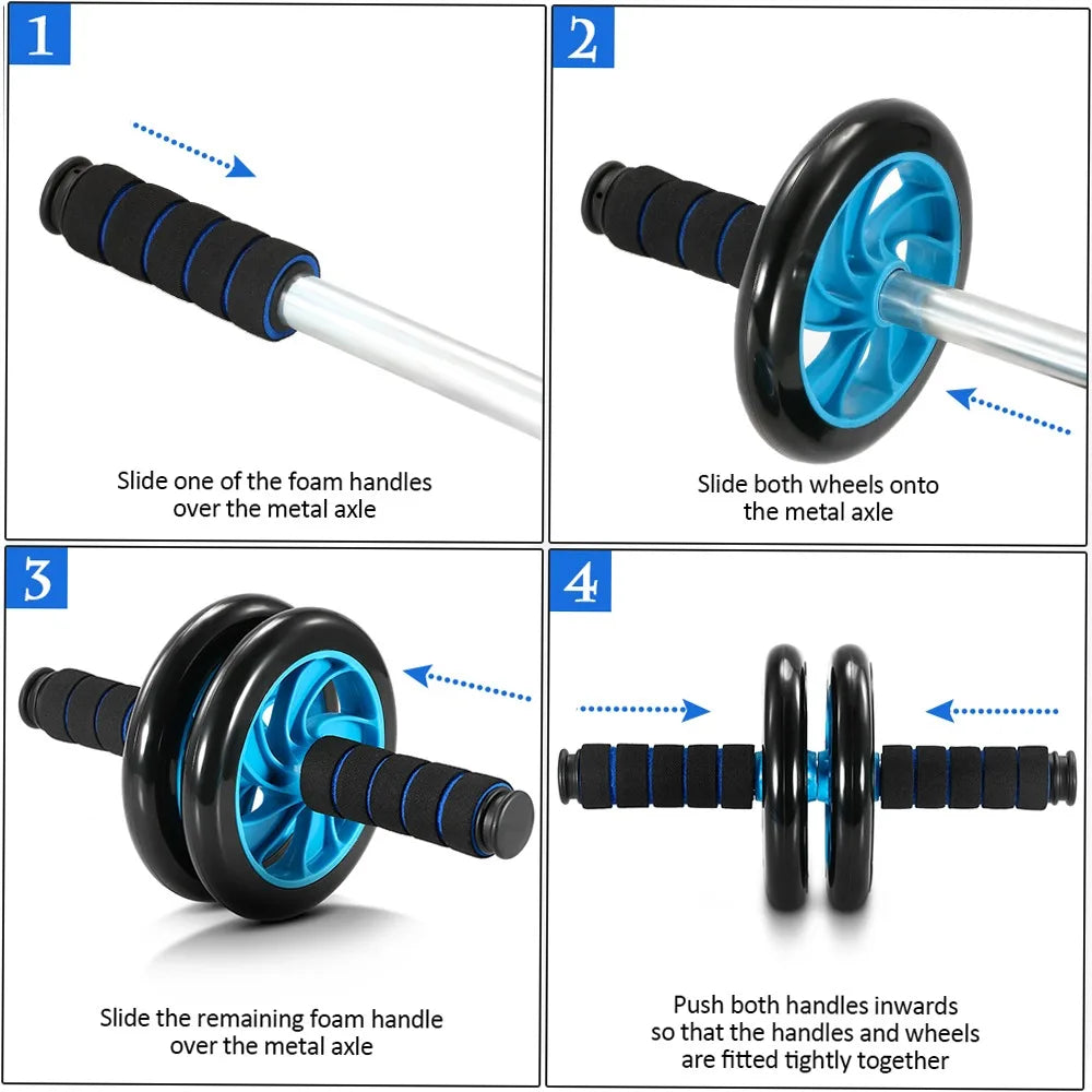 5-In-1 AB Wheel Roller Kit with Push-Up Bar Jump Rope Hand Gripper and Knee Pad Abdominal Core Carver Fitness Abdominal Wheels