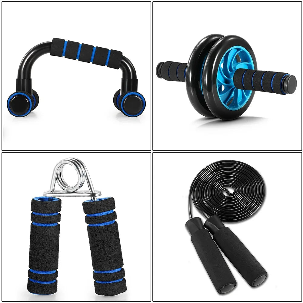 5-In-1 AB Wheel Roller Kit with Push-Up Bar Jump Rope Hand Gripper and Knee Pad Abdominal Core Carver Fitness Abdominal Wheels