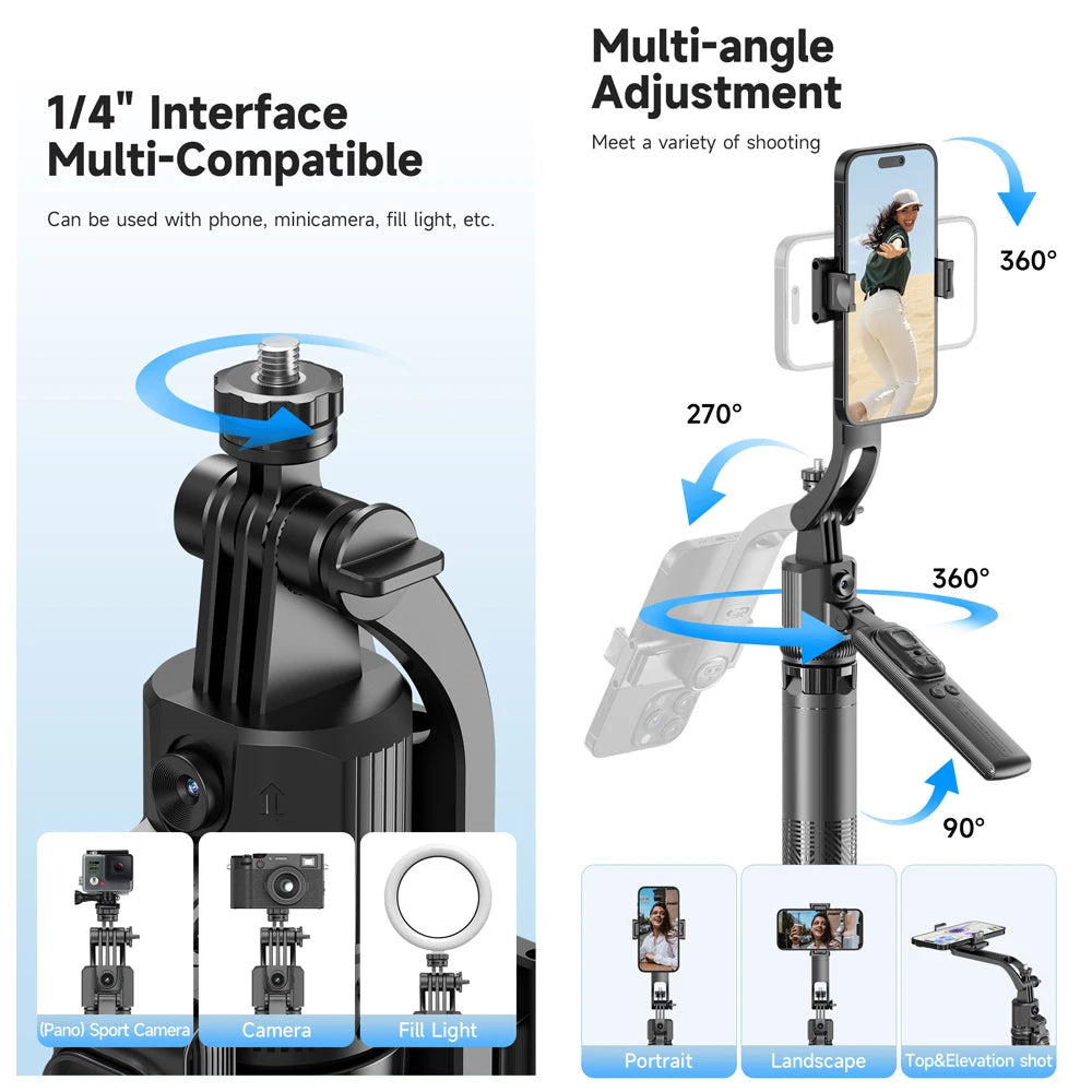 AI Smart Gimbal Tripod Selfie Stick Foldable 360° Auto Follow-Up Face Tracking Gimbal All-In-One Phone Holder for Smartphone