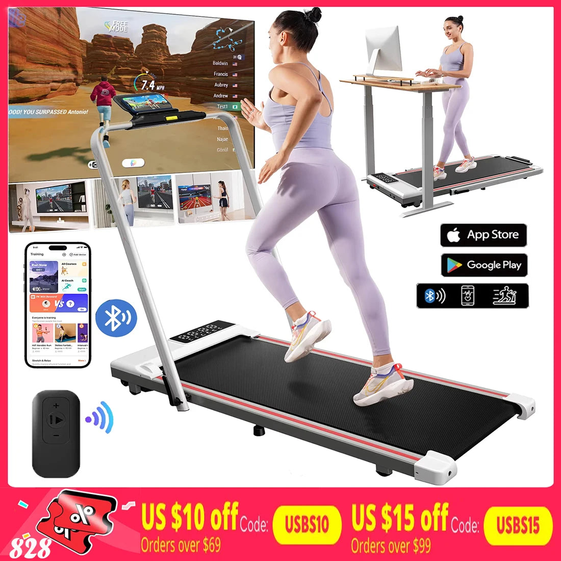 Treadmills for Home Foldable,Folding Walkingpad Treadmill MAX 300Lbs APP Remote Control,Running Machine with Safety Handrail