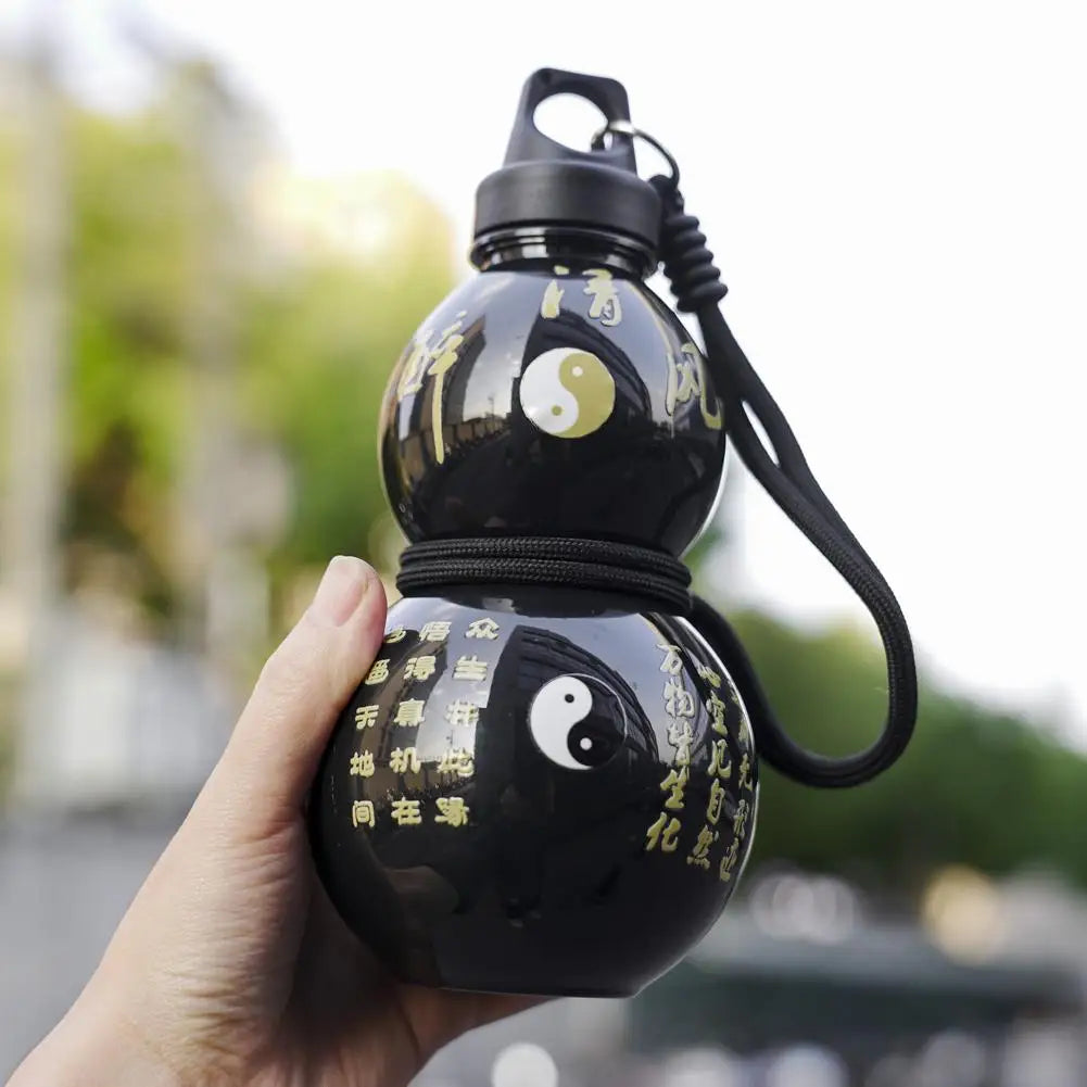 Large Capacity Gourd Cup Portable Gourd Water Bottle Black Chinese Retro-Inspired Water Kettle Sports Water Bottle with Strap