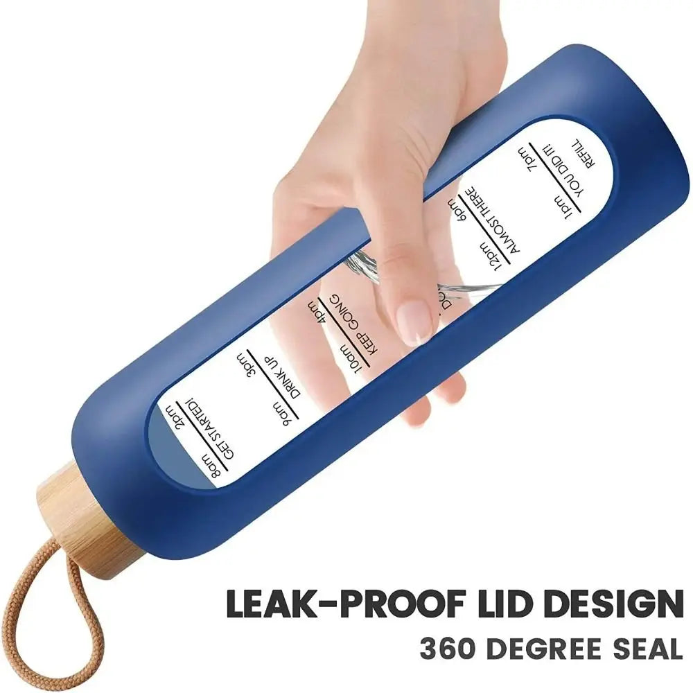 32Oz 1L Time-Marked Glass Water Bottles Portable Drink Bottle Bamboo Lid Free of Lead Motivational Sport Silicone Sleeve Bottle