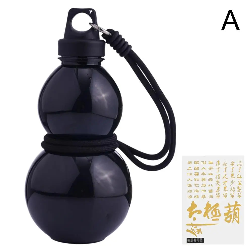 Large Capacity Gourd Cup Portable Gourd Water Bottle Black Chinese Retro-Inspired Water Kettle Sports Water Bottle with Strap