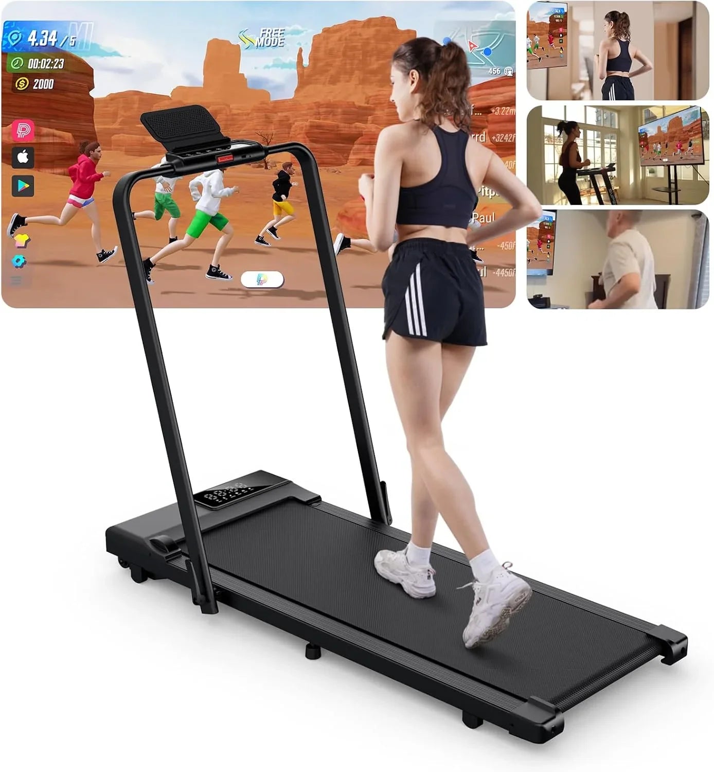 Treadmills for Home Foldable,Folding Walkingpad Treadmill MAX 300Lbs APP Remote Control,Running Machine with Safety Handrail