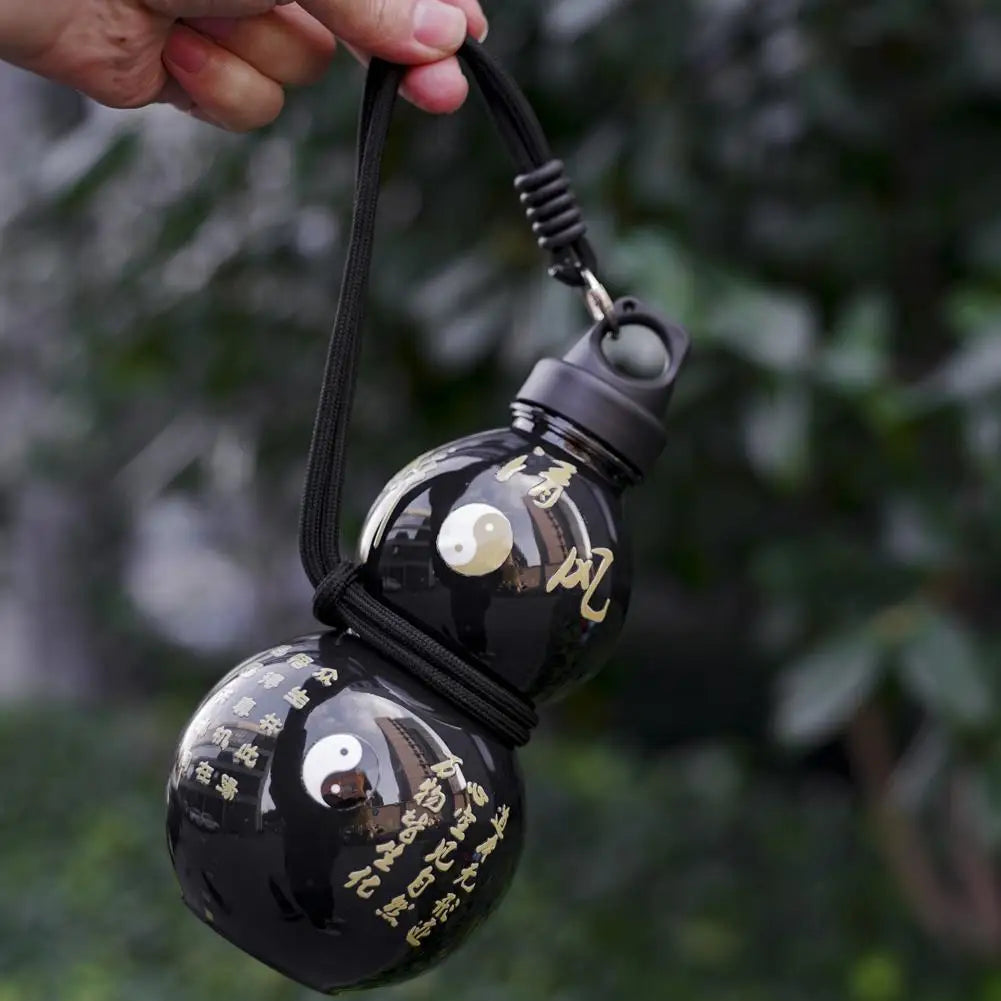 Large Capacity Gourd Cup Portable Gourd Water Bottle Black Chinese Retro-Inspired Water Kettle Sports Water Bottle with Strap