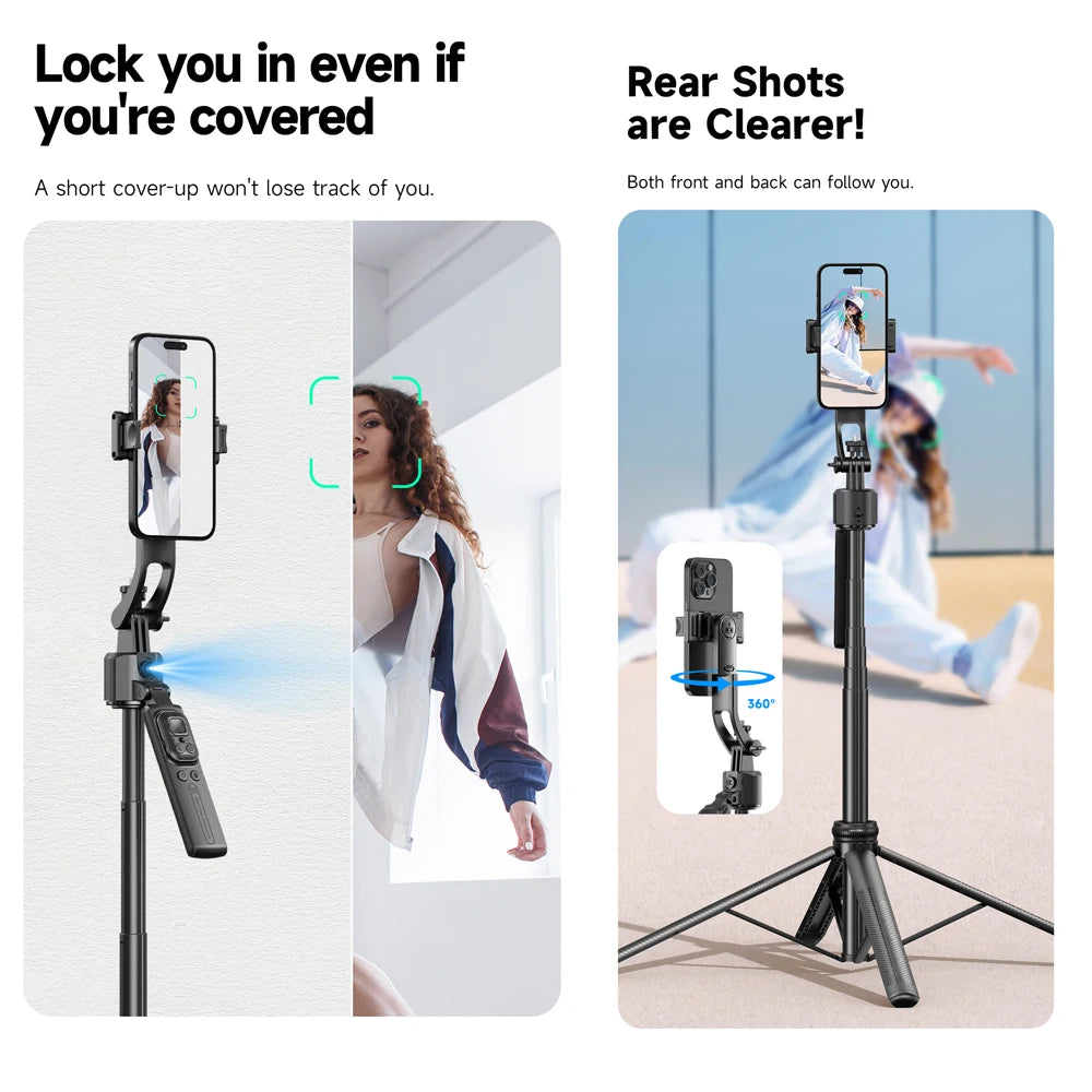 AI Smart Gimbal Tripod Selfie Stick Foldable 360° Auto Follow-Up Face Tracking Gimbal All-In-One Phone Holder for Smartphone
