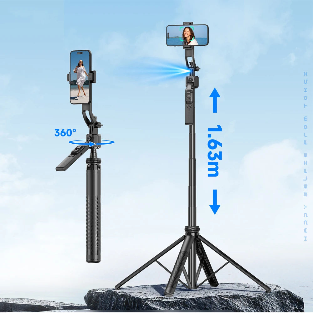AI Smart Gimbal Tripod Selfie Stick Foldable 360° Auto Follow-Up Face Tracking Gimbal All-In-One Phone Holder for Smartphone
