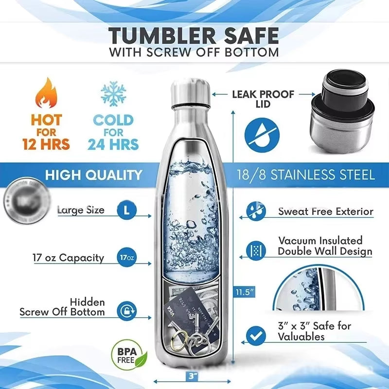 750Ml Portable Diversion Water Bottle Secret Stash Pill Organizer Can Safe with Hidden Money Compartment and Key Ring