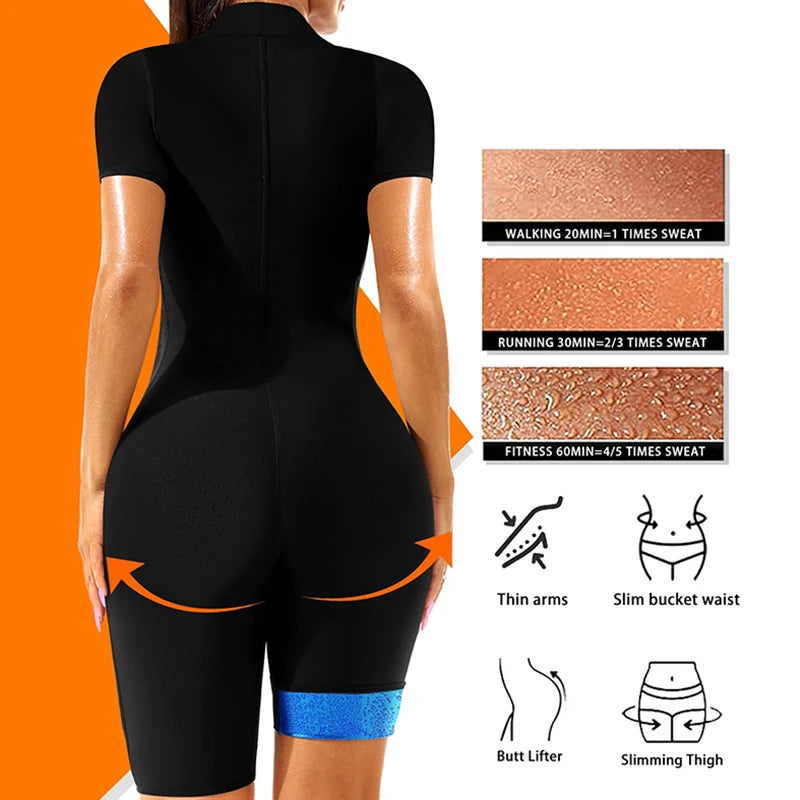 Sauna Suit for Women Slimming Jumpsuit Full Body Heat Trapping Shirt Sweat Top with Adjust Waist and Breathable Armpit&Crotch
