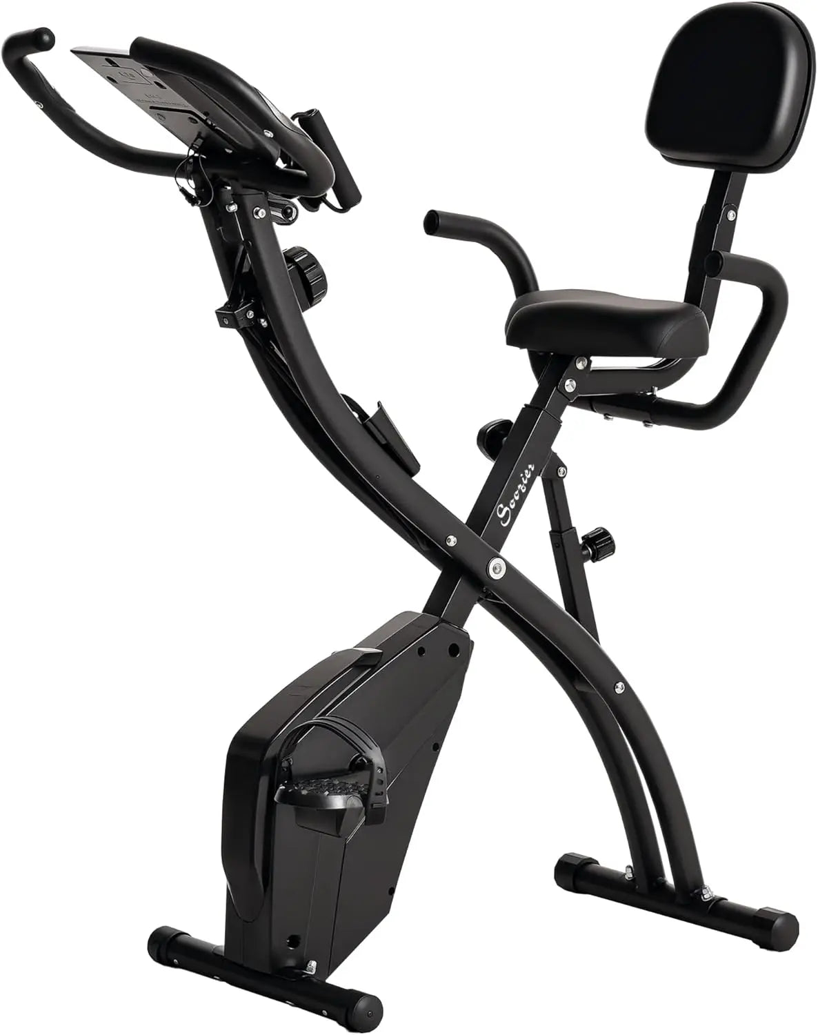 Folding Exercise Bike, 3-In-1 Recumbent Exercise Bike, Upright Workout Bike with Pulse Sensor, Arm Resistance Bands, Adjustable