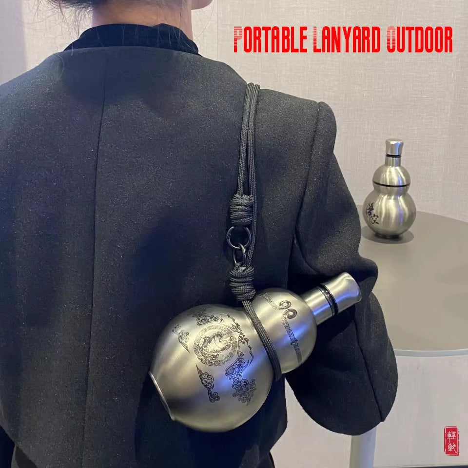 Wukong Theme Gourd Style 500Ml Water Bottle Thermal Insulation Cup Black Game Hobby Cosplay Portable Lanyard Outdoor Boy Gift