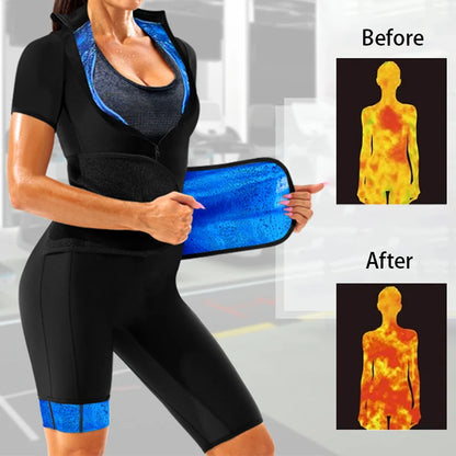 Sauna Suit for Women Slimming Jumpsuit Full Body Heat Trapping Shirt Sweat Top with Adjust Waist and Breathable Armpit&Crotch
