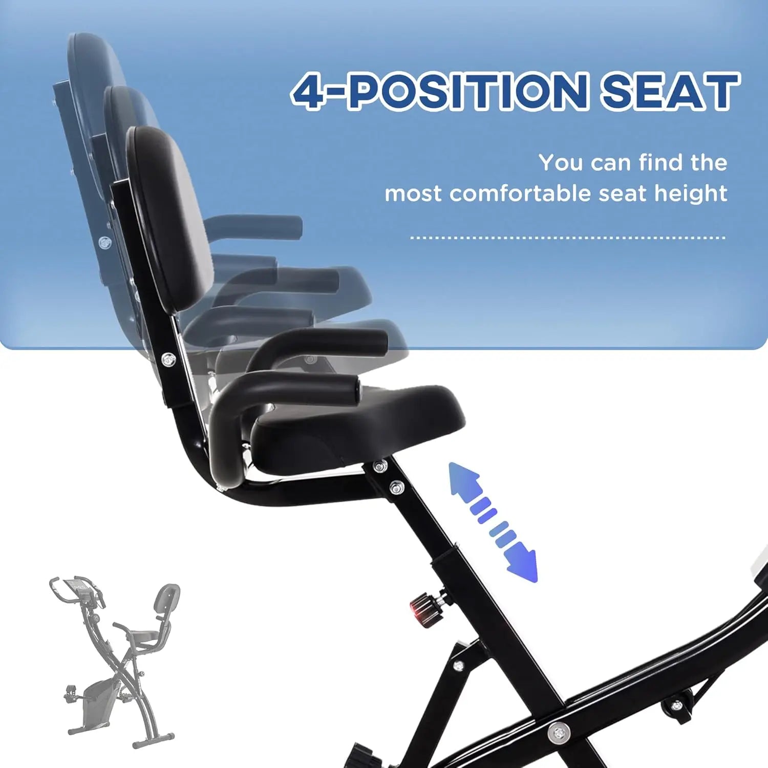 Folding Exercise Bike, 3-In-1 Recumbent Exercise Bike, Upright Workout Bike with Pulse Sensor, Arm Resistance Bands, Adjustable