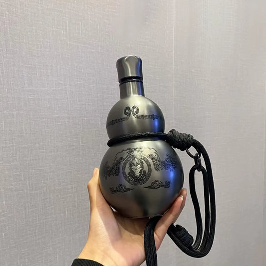 Wukong Theme Gourd Style 500Ml Water Bottle Thermal Insulation Cup Black Game Hobby Cosplay Portable Lanyard Outdoor Boy Gift