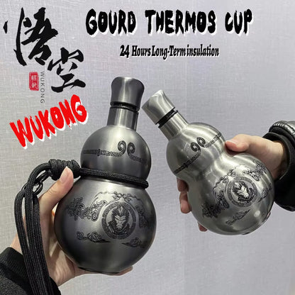Wukong Theme Gourd Style 500Ml Water Bottle Thermal Insulation Cup Black Game Hobby Cosplay Portable Lanyard Outdoor Boy Gift