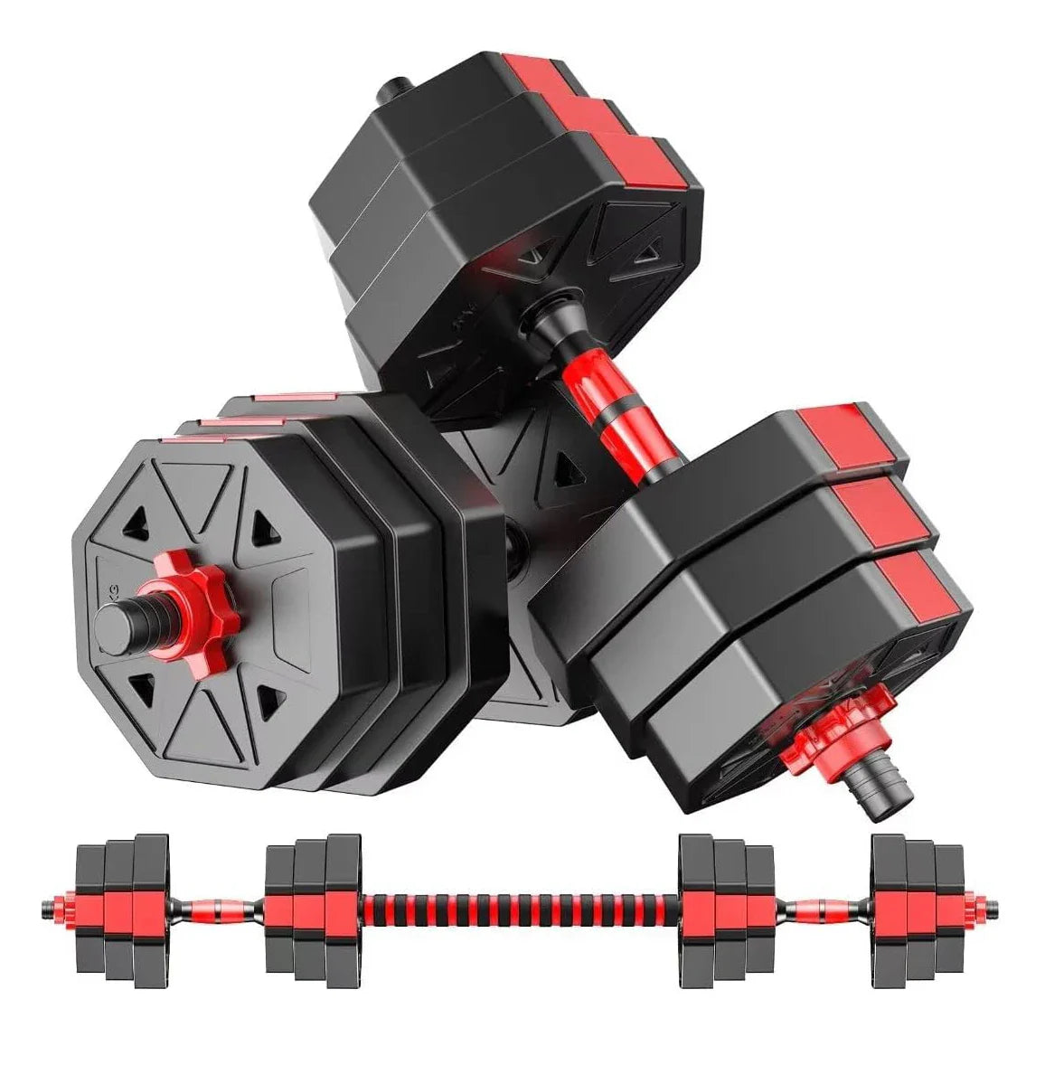 Adjustable Dumbbell to Barbell Fitness Set – 44Lbs Anti-Slip Grip, 3-In-1 Home Gym Strength Training Barbell Weight Set