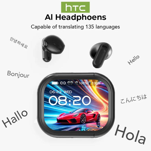 【 Ne20】Bluetooth V6.0 Earphones AI Translator Earbuds OWS LCD Touch Screen Sport Wireless Headphones HD Stereo Sound Longlife