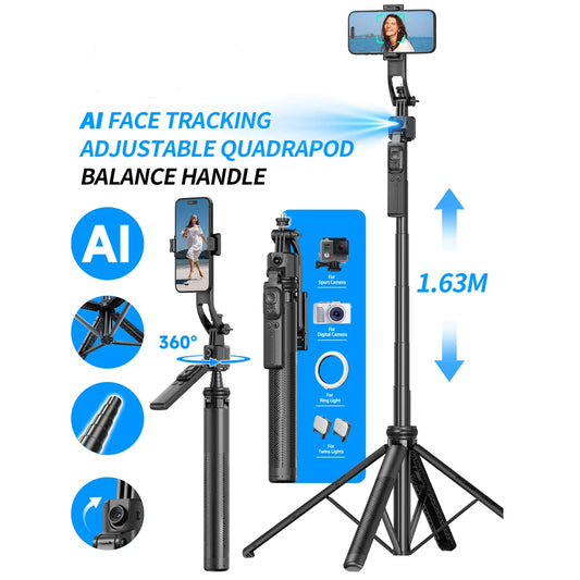 AI Smart Gimbal Tripod Selfie Stick Foldable 360° Auto Follow-Up Face Tracking Gimbal All-In-One Phone Holder for Smartphone