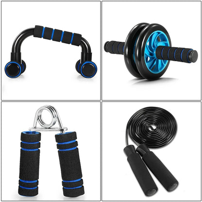 5-In-1 AB Wheel Roller Kit with Push-Up Bar Jump Rope Hand Gripper and Knee Pad Abdominal Core Carver Fitness Abdominal Wheels