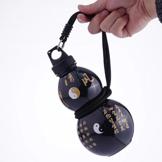 Large Capacity Gourd Cup Portable Gourd Water Bottle Black Chinese Retro-Inspired Water Kettle Sports Water Bottle with Strap