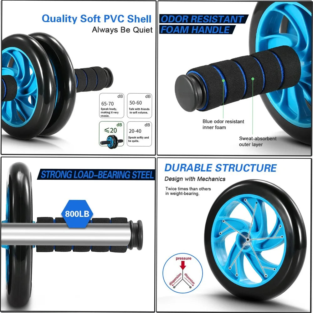 5-In-1 AB Wheel Roller Kit with Push-Up Bar Jump Rope Hand Gripper and Knee Pad Abdominal Core Carver Fitness Abdominal Wheels