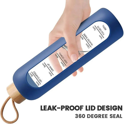 32Oz 1L Time-Marked Glass Water Bottles Portable Drink Bottle Bamboo Lid Free of Lead Motivational Sport Silicone Sleeve Bottle