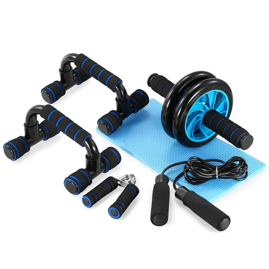 5-In-1 AB Wheel Roller Kit with Push-Up Bar Jump Rope Hand Gripper and Knee Pad Abdominal Core Carver Fitness Abdominal Wheels