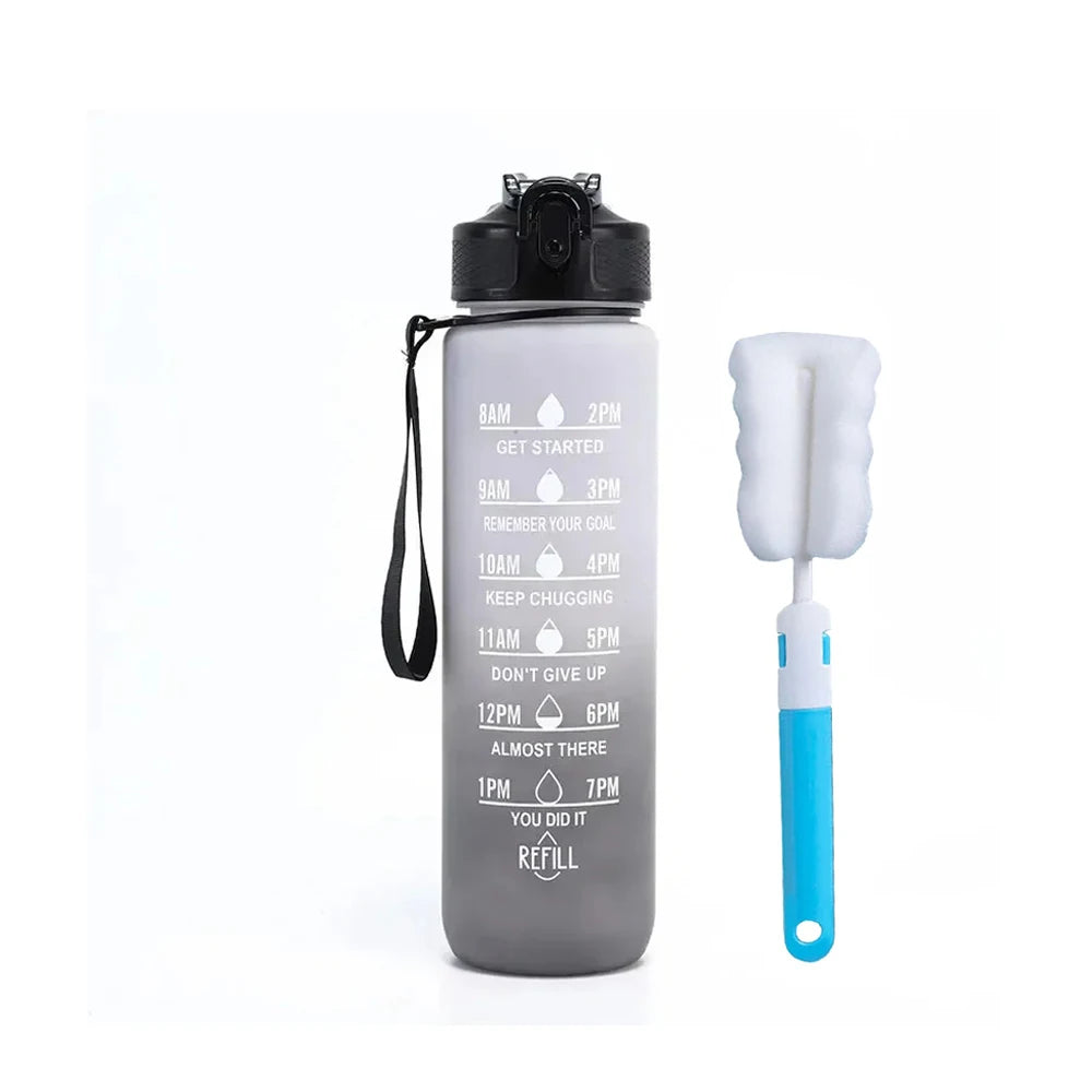 32 Oz Drinking Water Bottle with Times to Drink and Straw, Motivational with Carrying Strap, Leakproof BPA & Toxic Free