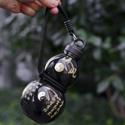 Large Capacity Gourd Cup Portable Gourd Water Bottle Black Chinese Retro-Inspired Water Kettle Sports Water Bottle with Strap