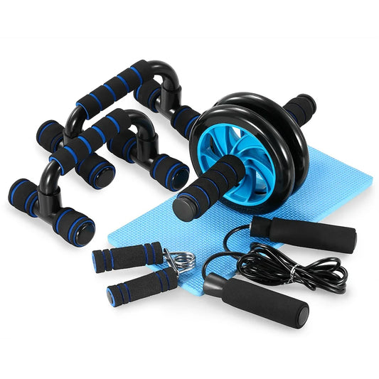 5-In-1 AB Wheel Roller Kit with Push-Up Bar Jump Rope Hand Gripper and Knee Pad Abdominal Core Carver Fitness Abdominal Wheels