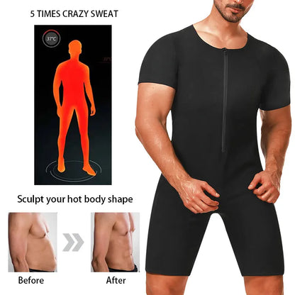 Men'S 3-In-1 Sauna Sweat Shirt Heat Trapping Weight Loss Full Body Shaper Workout Short Sleeve Shorts Exercise Fitness Jumpsuits