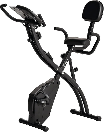 Folding Exercise Bike, 3-In-1 Recumbent Exercise Bike, Upright Workout Bike with Pulse Sensor, Arm Resistance Bands, Adjustable