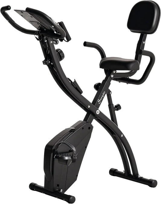 Folding Exercise Bike, 3-In-1 Recumbent Exercise Bike, Upright Workout Bike with Pulse Sensor, Arm Resistance Bands, Adjustable